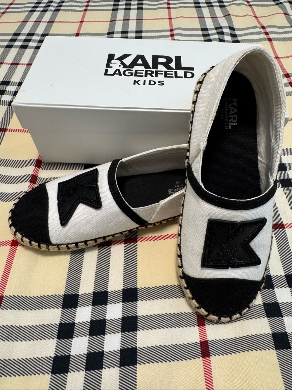 Karl Lagerfeld Kids Black & White Canvas Espadrilles with 'K' Patch